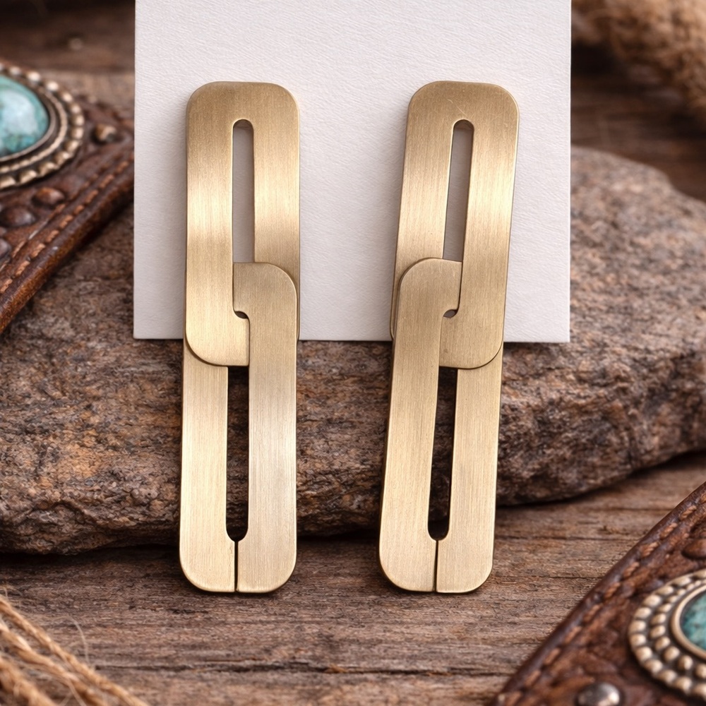 Brushed Gold Link Drop Earrings